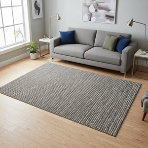 HomeRoots 5' X 8' Chocolate and Ivory Striped Washable Area Rug - Durable, UV-Protected, Pet-Friendly Design 645195