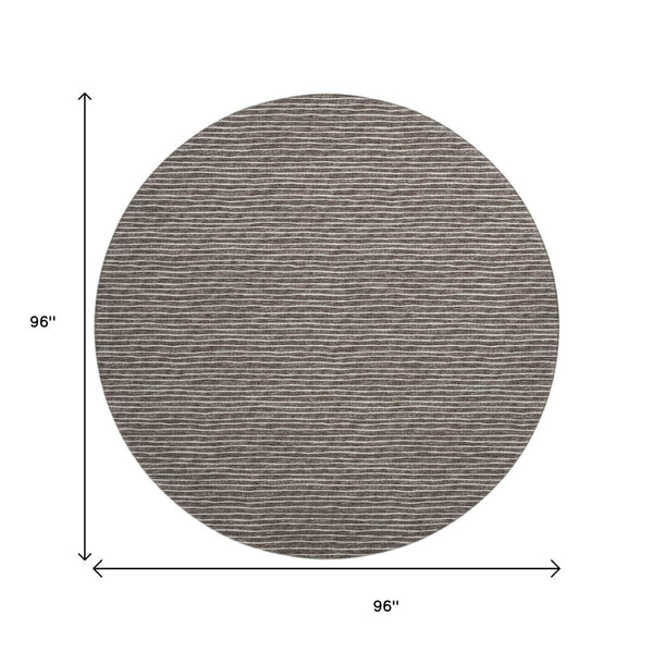 HomeRoots 8' Chocolate and Ivory Striped Washable Round Rug – UV Protected, Stain Resistant, Durable Design 645196