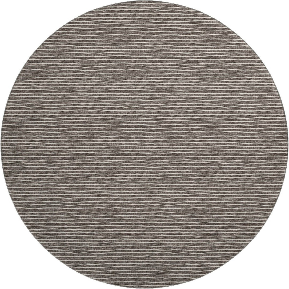 HomeRoots 8' Chocolate and Ivory Striped Washable Round Rug – UV Protected, Stain Resistant, Durable Design 645196