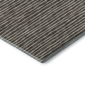 HomeRoots 8' Chocolate and Ivory Striped Washable Round Rug – UV Protected, Stain Resistant, Durable Design 645196