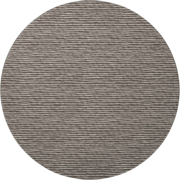 HomeRoots 8' Chocolate and Ivory Striped Washable Round Rug – UV Protected, Stain Resistant, Durable Design 645196