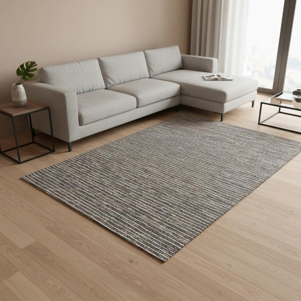 HomeRoots 8' X 10' Chocolate and Ivory Striped Area Rug – Stylish, Washable, UV-Protected for Busy Homes! 645197