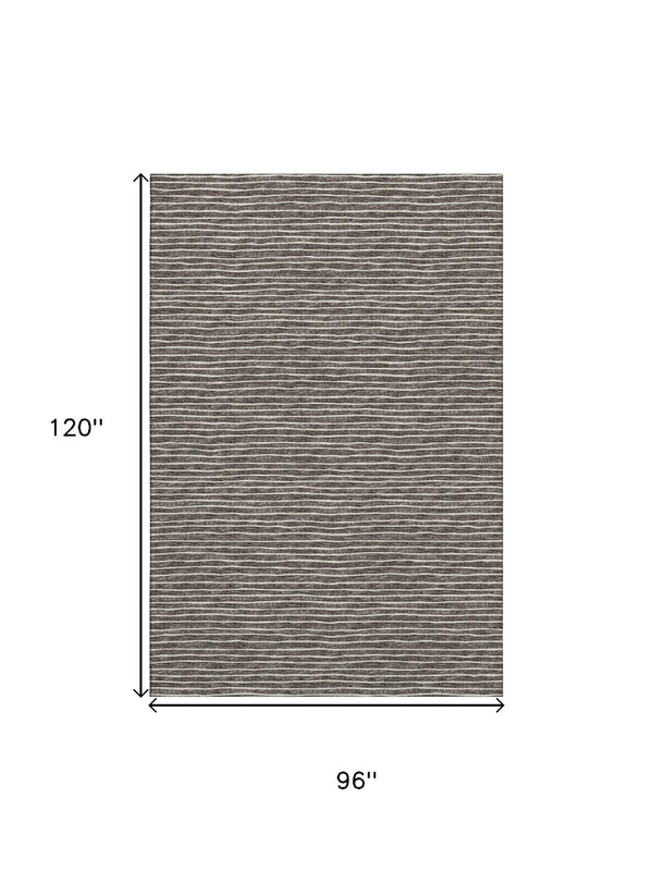 HomeRoots 8' X 10' Chocolate and Ivory Striped Area Rug – Stylish, Washable, UV-Protected for Busy Homes! 645197