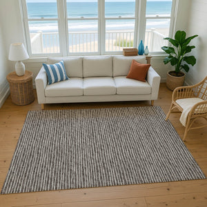 HomeRoots 9' Chocolate and Ivory Striped Washable Area Rug - Durable, Stain-Resistant, UV Protected Design 645198