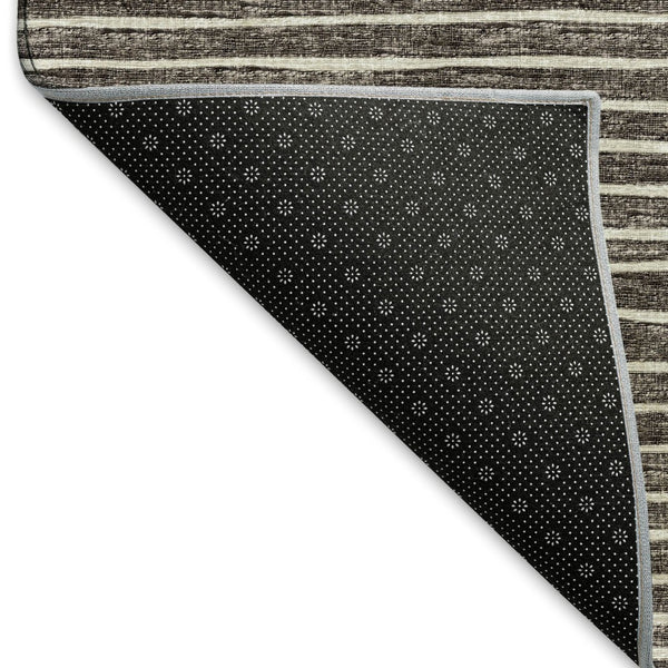 HomeRoots 9' Chocolate and Ivory Striped Washable Area Rug - Durable, Stain-Resistant, UV Protected Design 645198