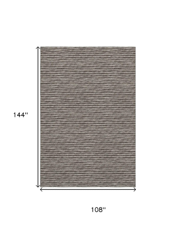 HomeRoots 9' Chocolate and Ivory Striped Washable Area Rug - Durable, Stain-Resistant, UV Protected Design 645198