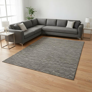 HomeRoots 10' X 14' Chocolate and Ivory Striped Area Rug - Stylish, Washable, UV-Protected for Indoor & Outdoor Use 645199
