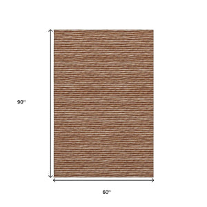 HomeRoots 5' X 8' Striped Rust and Ivory Area Rug - Machine Washable, UV Protected, Perfect for Family Living 645201