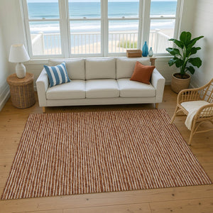 HomeRoots 5' X 8' Striped Rust and Ivory Area Rug - Machine Washable, UV Protected, Perfect for Family Living 645201