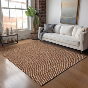 HomeRoots 5' X 8' Striped Rust and Ivory Area Rug - Machine Washable, UV Protected, Perfect for Family Living 645201