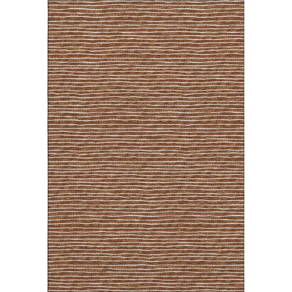 HomeRoots 5' X 8' Striped Rust and Ivory Area Rug - Machine Washable, UV Protected, Perfect for Family Living 645201