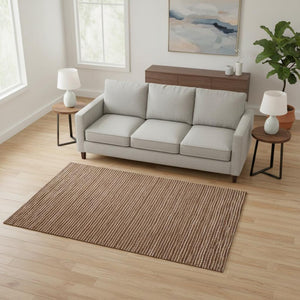HomeRoots 5' X 8' Striped Rust and Ivory Area Rug - Machine Washable, UV Protected, Perfect for Family Living 645201