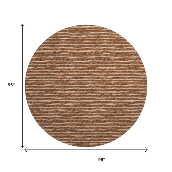 HomeRoots 8' Washable Round Rug in Rust and Ivory Stripes with UV Protection for Busy Homes - Durable & Stylish! 645202