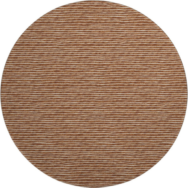 HomeRoots 8' Washable Round Rug in Rust and Ivory Stripes with UV Protection for Busy Homes - Durable & Stylish! 645202