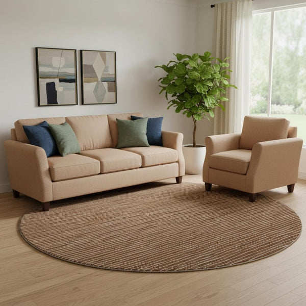 HomeRoots 8' Washable Round Rug in Rust and Ivory Stripes with UV Protection for Busy Homes - Durable & Stylish! 645202