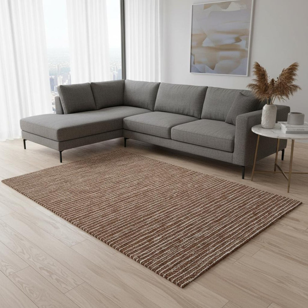 HomeRoots 8' X 10' Washable Rust & Ivory Striped Area Rug with UV Protection – Durable, Stylish, Easy Care! 645203