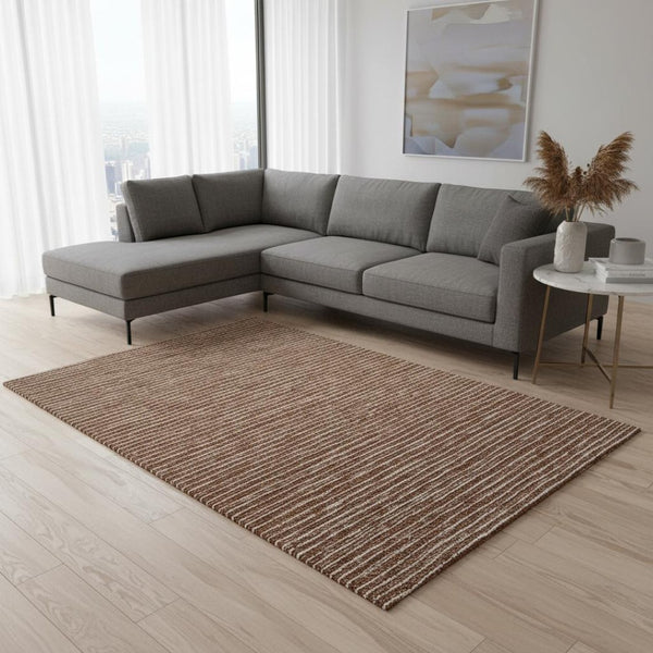 HomeRoots 8' X 10' Washable Rust & Ivory Striped Area Rug with UV Protection – Durable, Stylish, Easy Care! 645203