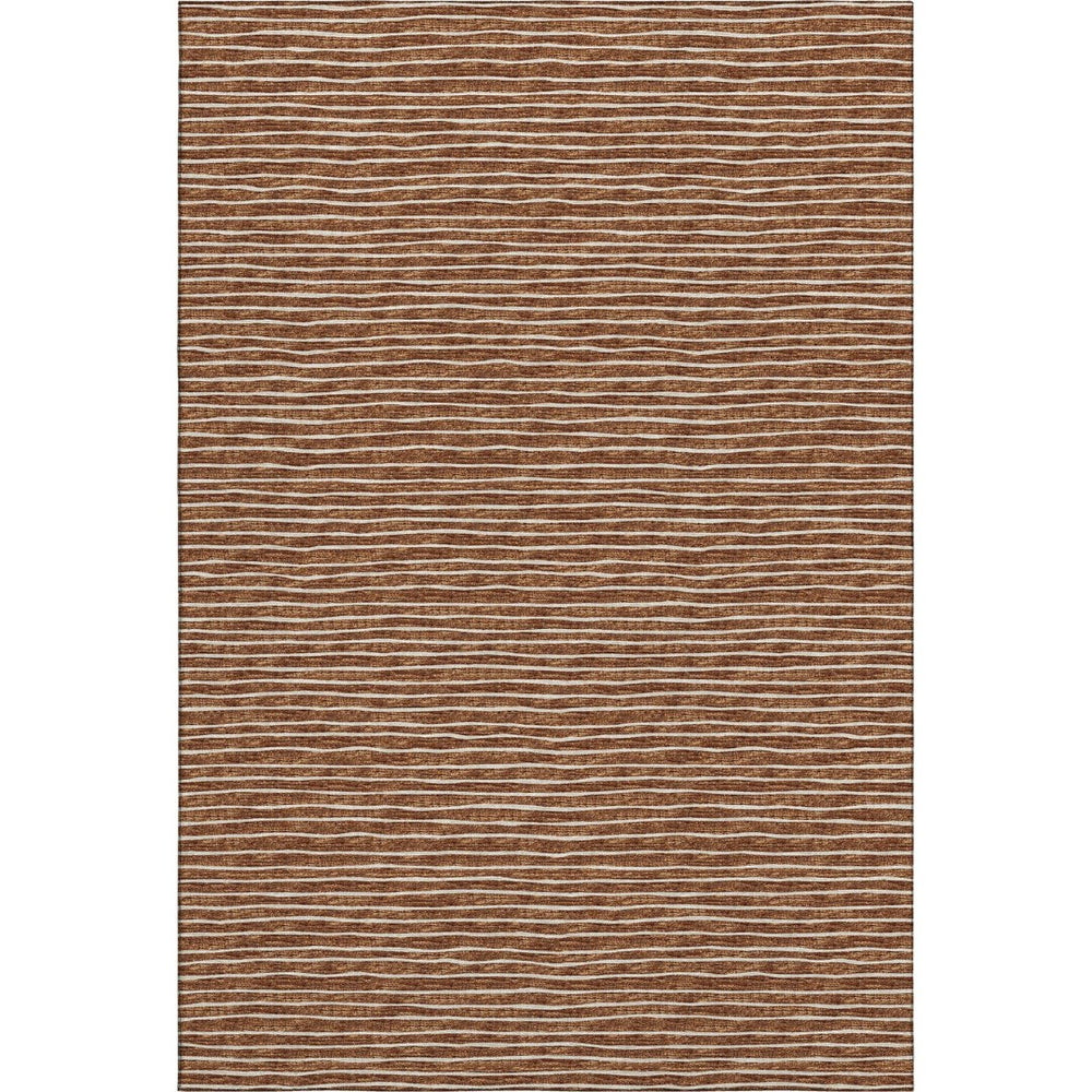 HomeRoots 9' X 12' Washable Rust and Ivory Striped Area Rug with UV Protection for High-Traffic Spaces 645204