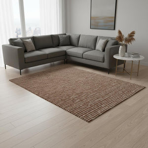 HomeRoots 9' X 12' Washable Rust and Ivory Striped Area Rug with UV Protection for High-Traffic Spaces 645204
