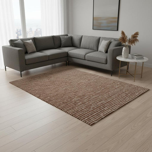 HomeRoots 9' X 12' Washable Rust and Ivory Striped Area Rug with UV Protection for High-Traffic Spaces 645204