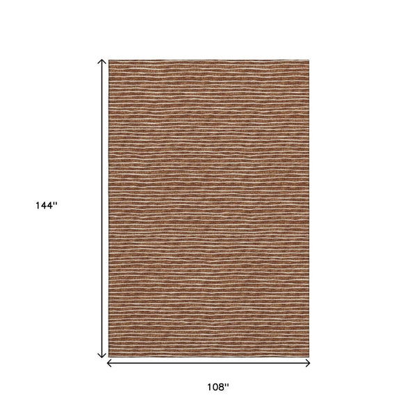 HomeRoots 9' X 12' Washable Rust and Ivory Striped Area Rug with UV Protection for High-Traffic Spaces 645204
