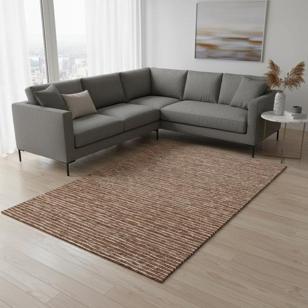 HomeRoots 10' X 14' Stylish Rust and Ivory Striped Area Rug – Washable, UV Protected, Perfect for High-Traffic Spaces 645205
