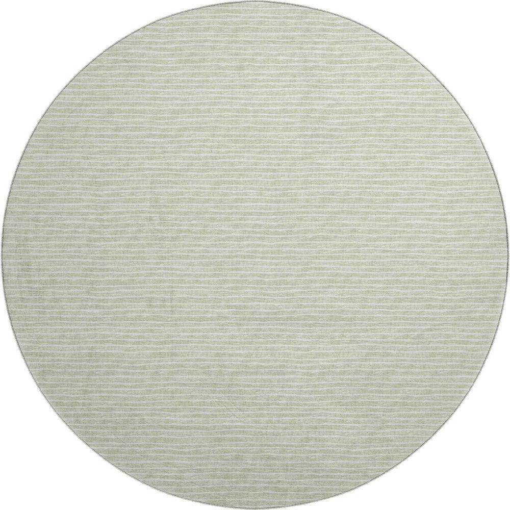 HomeRoots 8' Light Gray and Ivory Striped Round Washable Rug - Durable, UV Protected, Perfect for Busy Homes! 645208