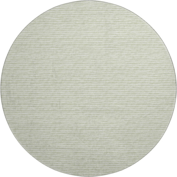 HomeRoots 8' Light Gray and Ivory Striped Round Washable Rug - Durable, UV Protected, Perfect for Busy Homes! 645208