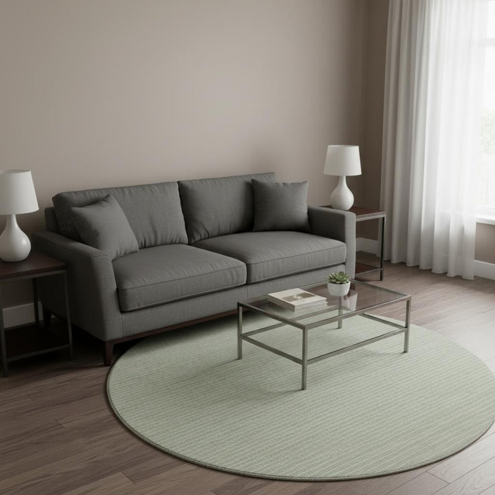 HomeRoots 8' Light Gray and Ivory Striped Round Washable Rug - Durable, UV Protected, Perfect for Busy Homes! 645208
