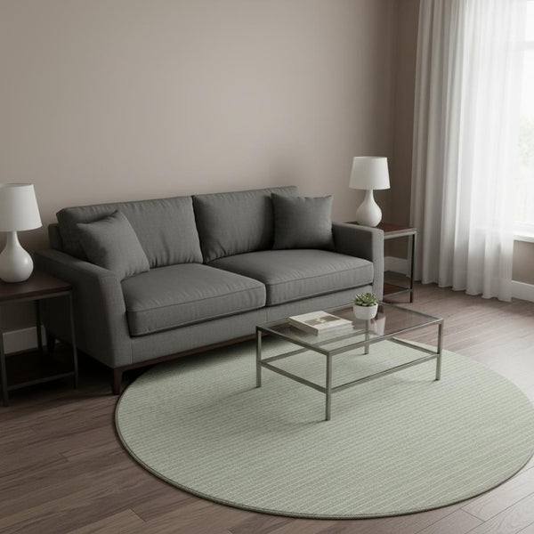 HomeRoots 8' Light Gray and Ivory Striped Round Washable Rug - Durable, UV Protected, Perfect for Busy Homes! 645208