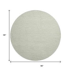 HomeRoots 8' Light Gray and Ivory Striped Round Washable Rug - Durable, UV Protected, Perfect for Busy Homes! 645208