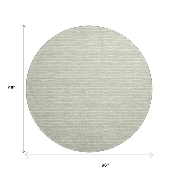 HomeRoots 8' Light Gray and Ivory Striped Round Washable Rug - Durable, UV Protected, Perfect for Busy Homes! 645208
