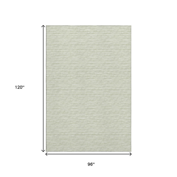HomeRoots 8' X 10' Light Gray & Ivory Striped Washable Area Rug - Durable, UV-Protected for Stylish Living Spaces 645209