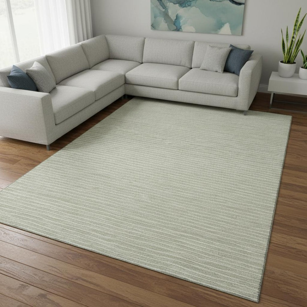 HomeRoots 8' X 10' Light Gray & Ivory Striped Washable Area Rug - Durable, UV-Protected for Stylish Living Spaces 645209