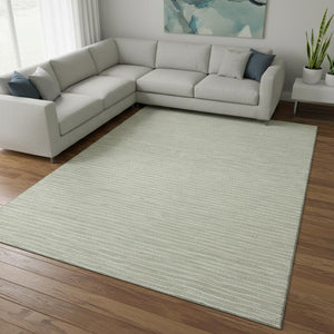 HomeRoots 8' X 10' Light Gray & Ivory Striped Washable Area Rug - Durable, UV-Protected for Stylish Living Spaces 645209