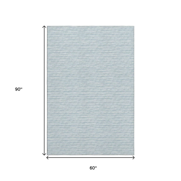HomeRoots 5' X 8' Sky Blue & Ivory Striped Washable Rug - UV Protected, Stain-Resistant, Easy-Care Design! 645213