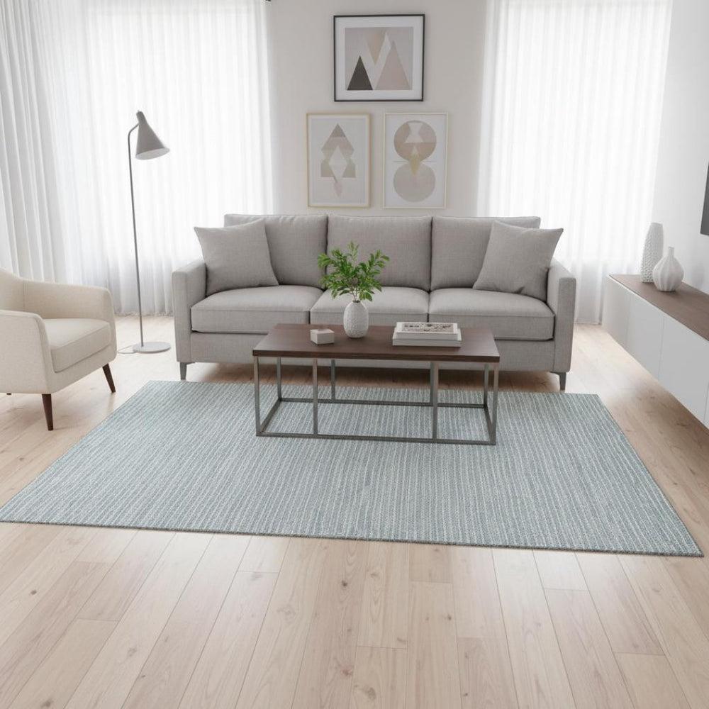 HomeRoots 5' X 8' Sky Blue & Ivory Striped Washable Rug - UV Protected, Stain-Resistant, Easy-Care Design! 645213