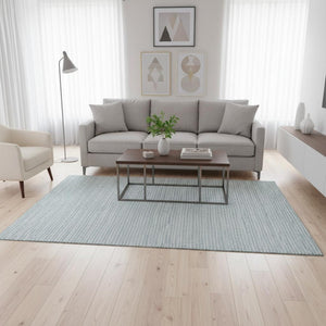 HomeRoots 5' X 8' Sky Blue & Ivory Striped Washable Rug - UV Protected, Stain-Resistant, Easy-Care Design! 645213