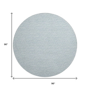 HomeRoots 8' Sky Blue Ivory Striped Round Rug - Washable, UV Protected, Stain Resistant for Homes with Pets & Kids 645214