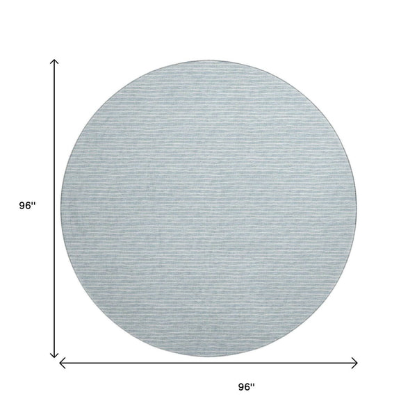 HomeRoots 8' Sky Blue Ivory Striped Round Rug - Washable, UV Protected, Stain Resistant for Homes with Pets & Kids 645214