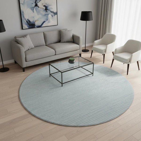 HomeRoots 8' Sky Blue Ivory Striped Round Rug - Washable, UV Protected, Stain Resistant for Homes with Pets & Kids 645214
