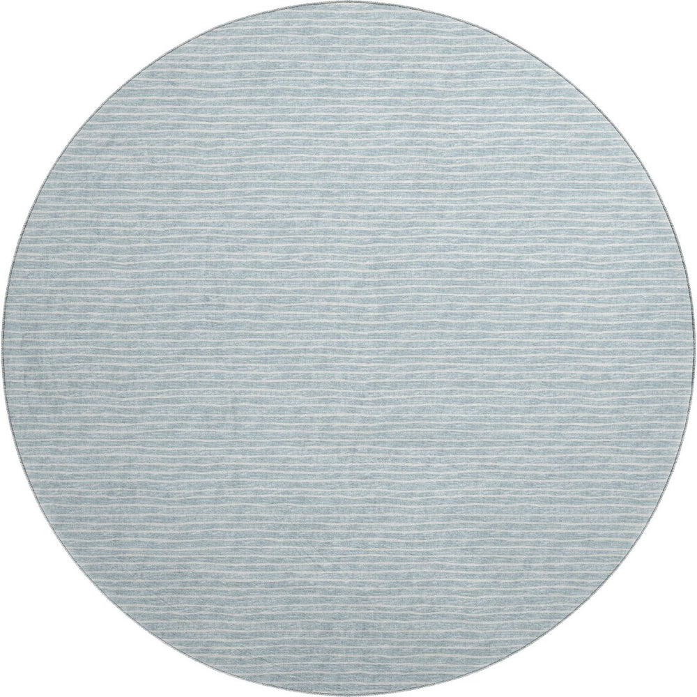 HomeRoots 8' Sky Blue Ivory Striped Round Rug - Washable, UV Protected, Stain Resistant for Homes with Pets & Kids 645214