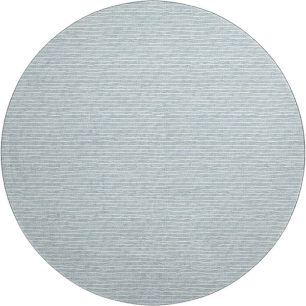HomeRoots 8' Sky Blue Ivory Striped Round Rug - Washable, UV Protected, Stain Resistant for Homes with Pets & Kids 645214