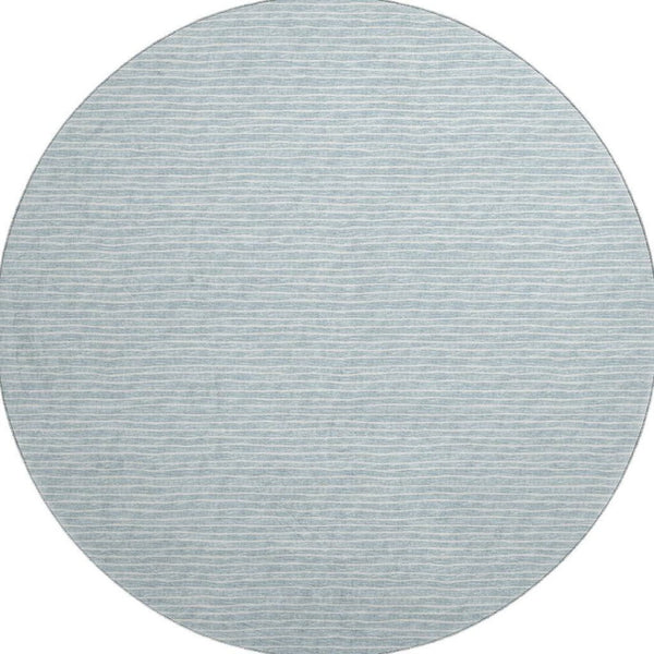 HomeRoots 8' Sky Blue Ivory Striped Round Rug - Washable, UV Protected, Stain Resistant for Homes with Pets & Kids 645214