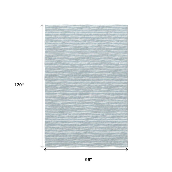 HomeRoots 8' X 10' Sky Blue & Ivory Striped Washable Area Rug – Durable, UV-Protected, Easy-Care Design for All Spaces 645215