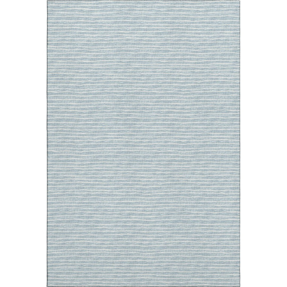 HomeRoots 8' X 10' Sky Blue & Ivory Striped Washable Area Rug – Durable, UV-Protected, Easy-Care Design for All Spaces 645215