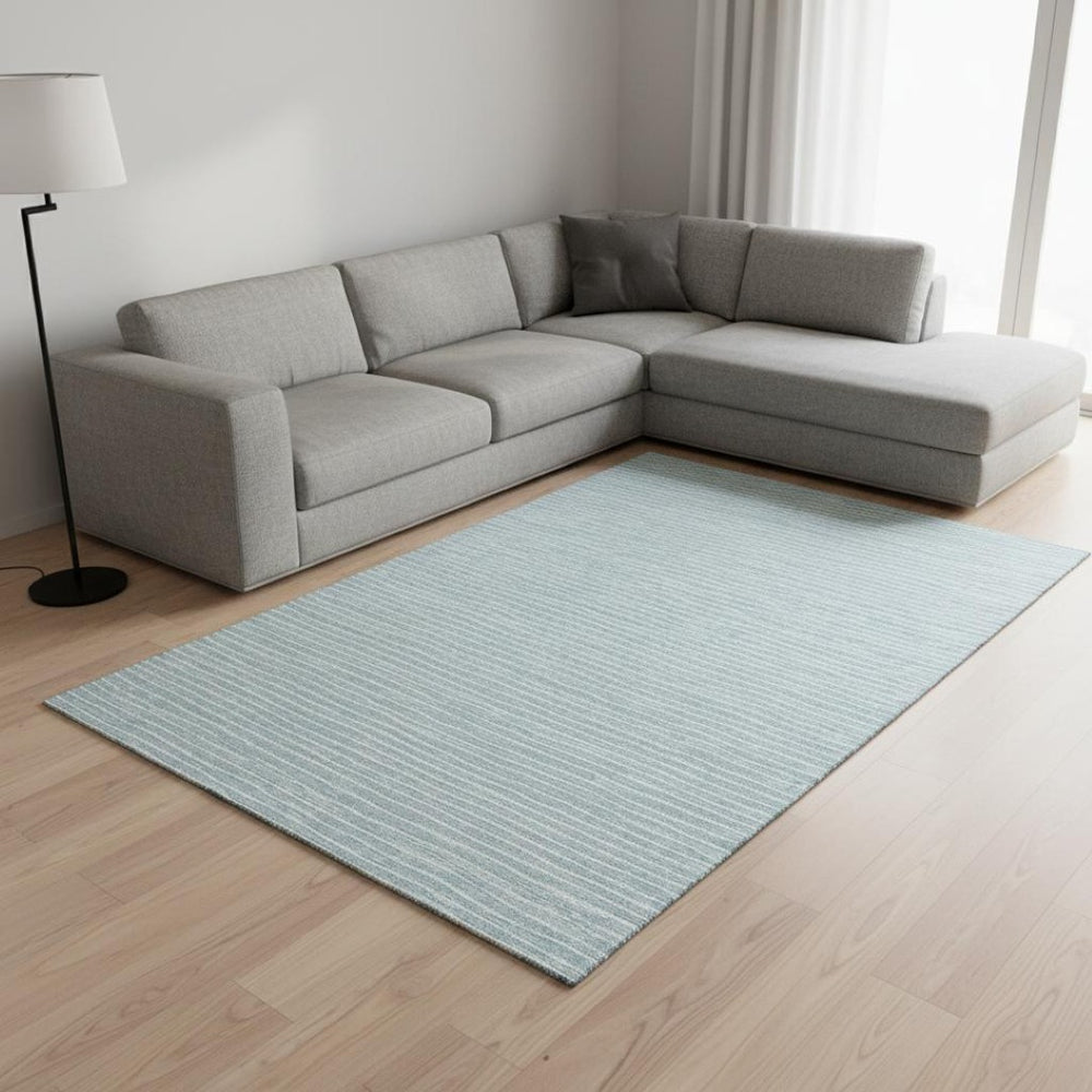 HomeRoots 8' X 10' Sky Blue & Ivory Striped Washable Area Rug – Durable, UV-Protected, Easy-Care Design for All Spaces 645215