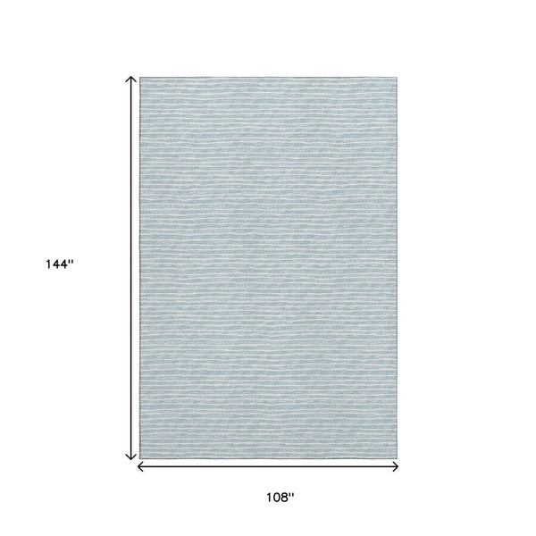 HomeRoots 9' X 12' Sky Blue & Ivory Striped Area Rug - Washable, UV-Protected, Stain-Resistant, Durable Design! 645216