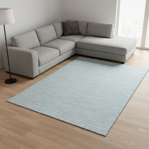 HomeRoots 9' X 12' Sky Blue & Ivory Striped Area Rug - Washable, UV-Protected, Stain-Resistant, Durable Design! 645216