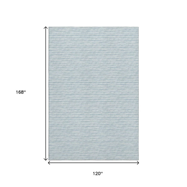 HomeRoots 10' X 14' Sky Blue Ivory Striped Area Rug – Stylish, Stain-Resistant, UV-Protected for Family Homes 645217